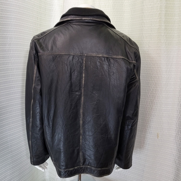 TRANSMISSION Distressed Leather Jacket Collared Removable Lining Black Men's L - Picture 4 of 16